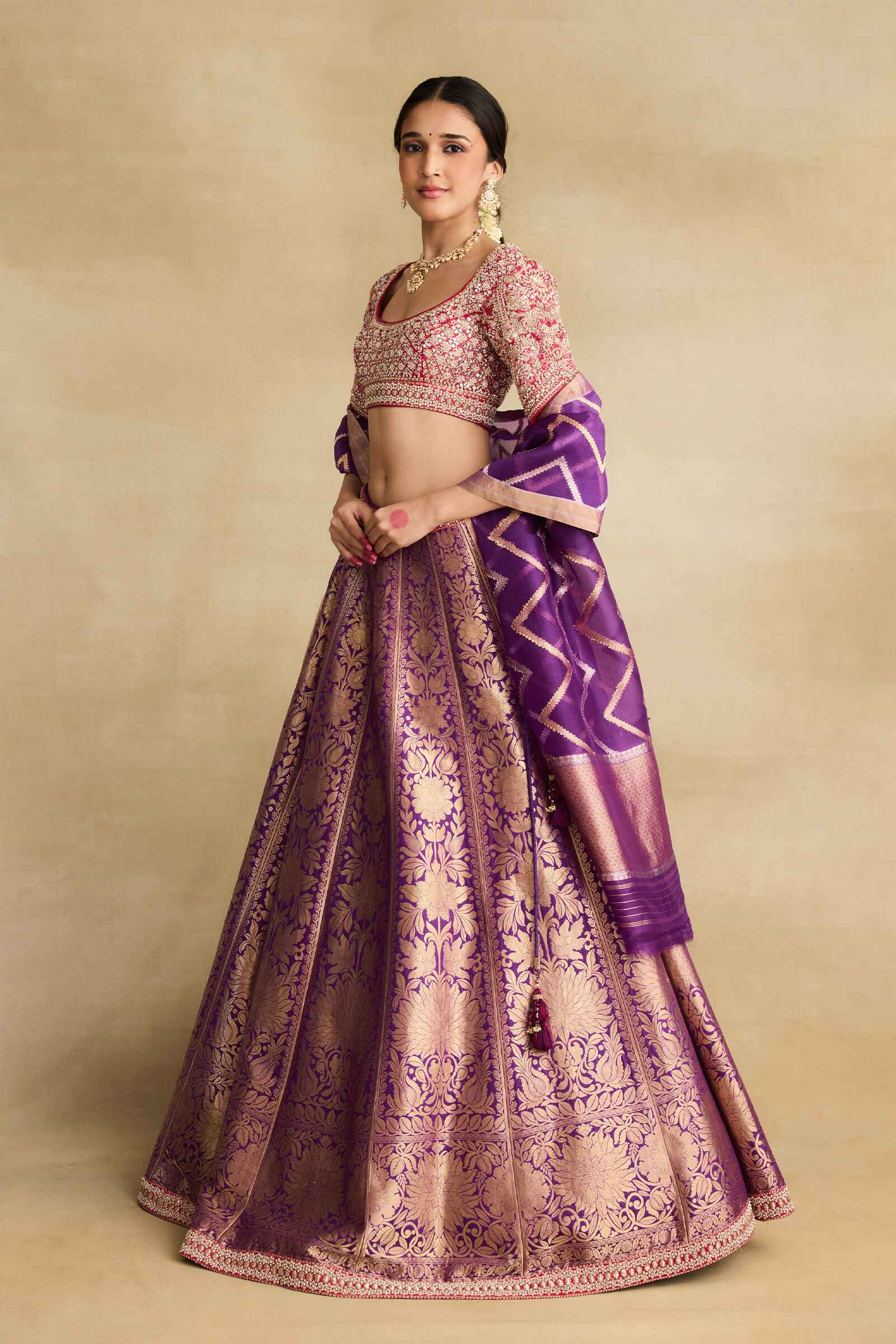 Purple Banarasi Lehenga Set