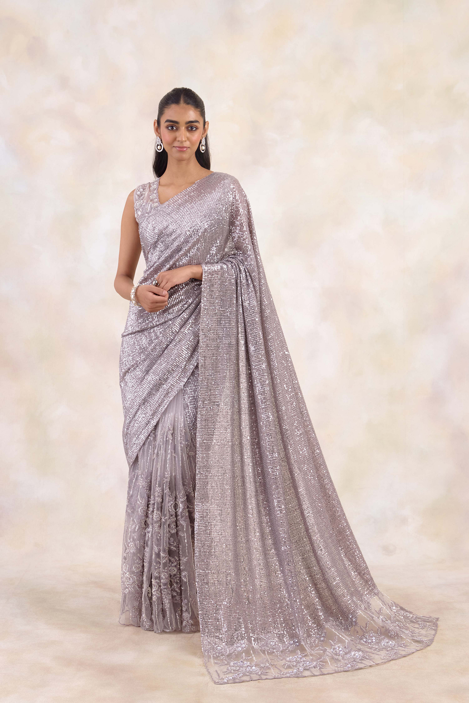 Grey Net Saree