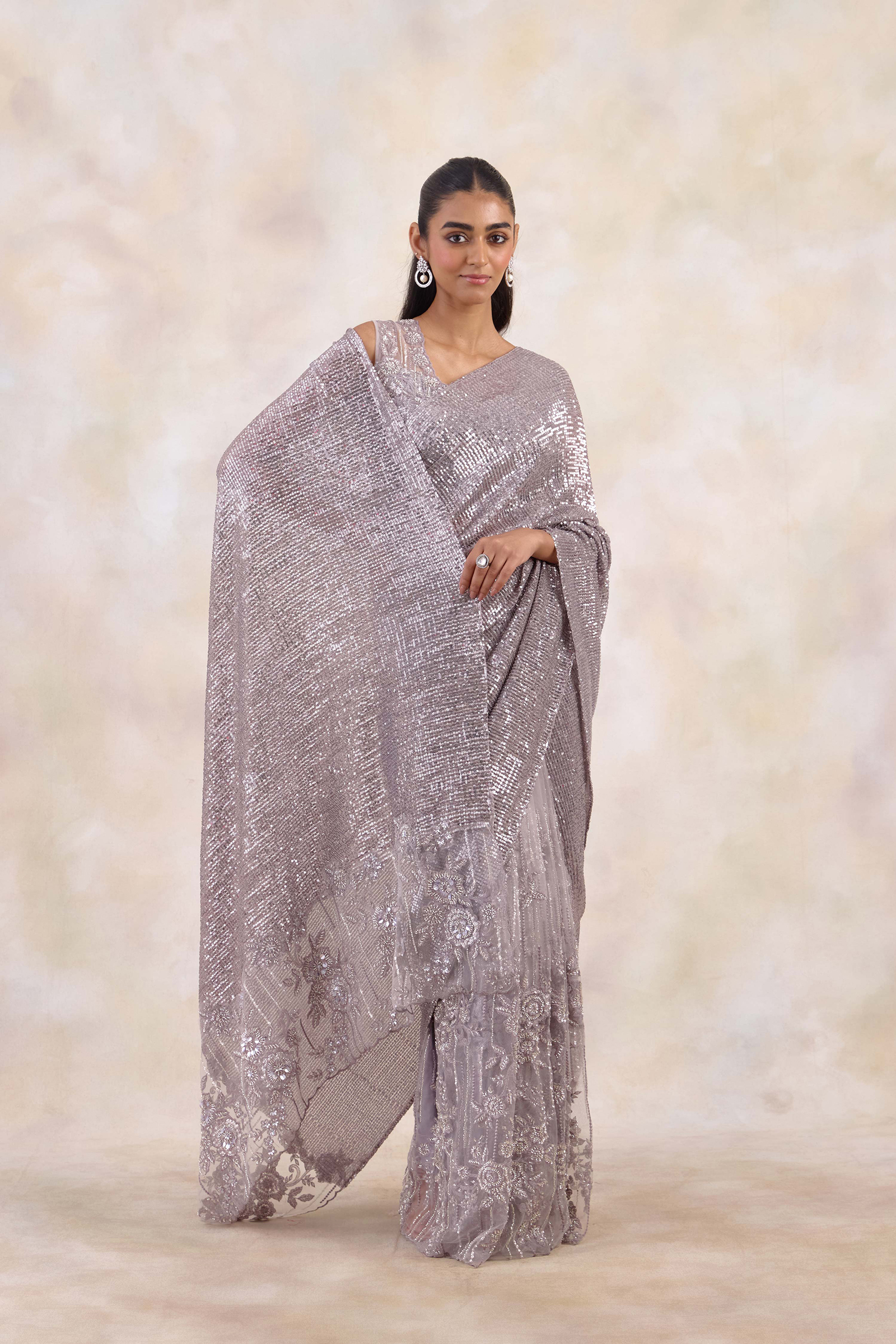 Grey Net Saree