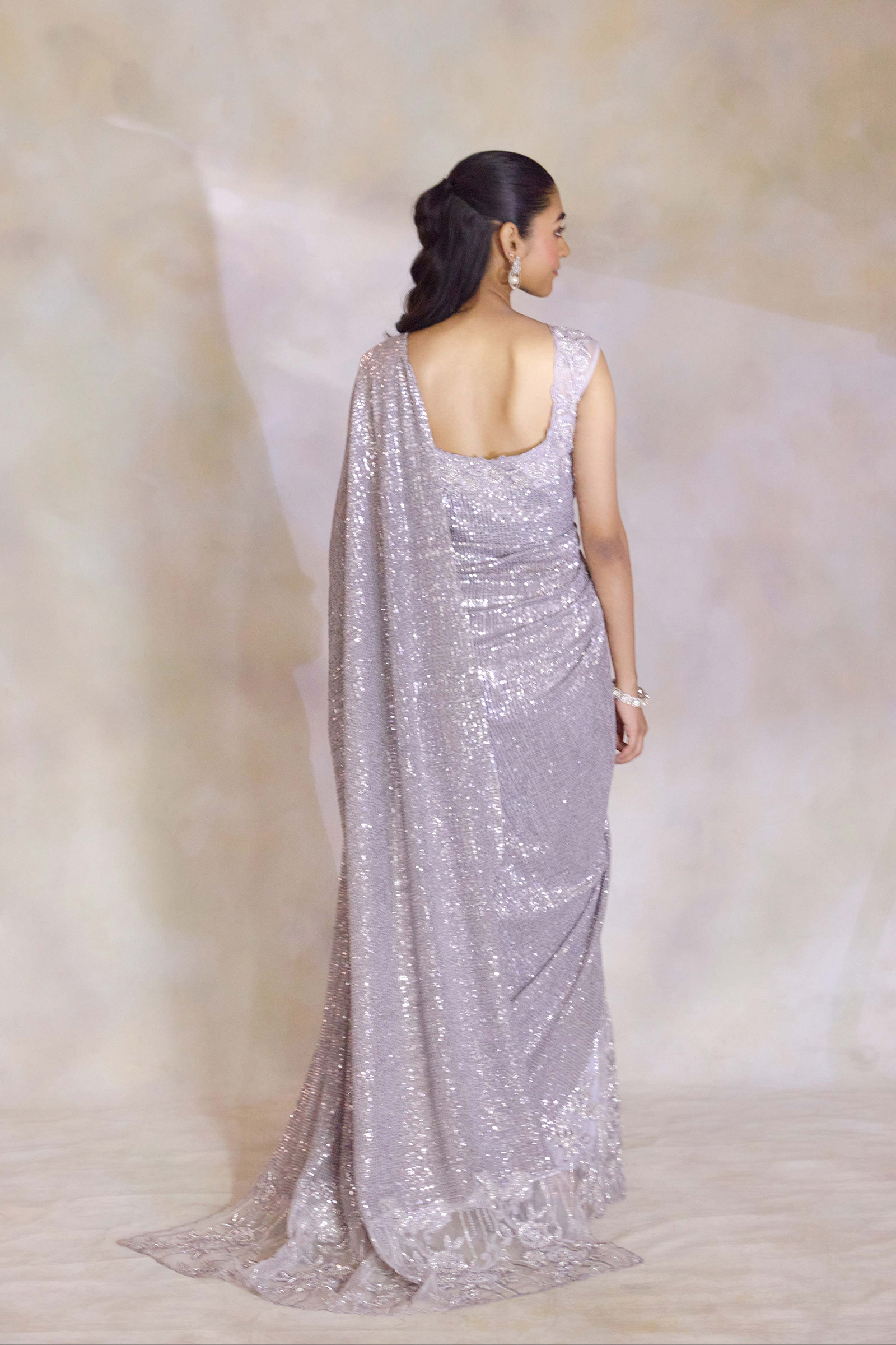 Grey Net Saree