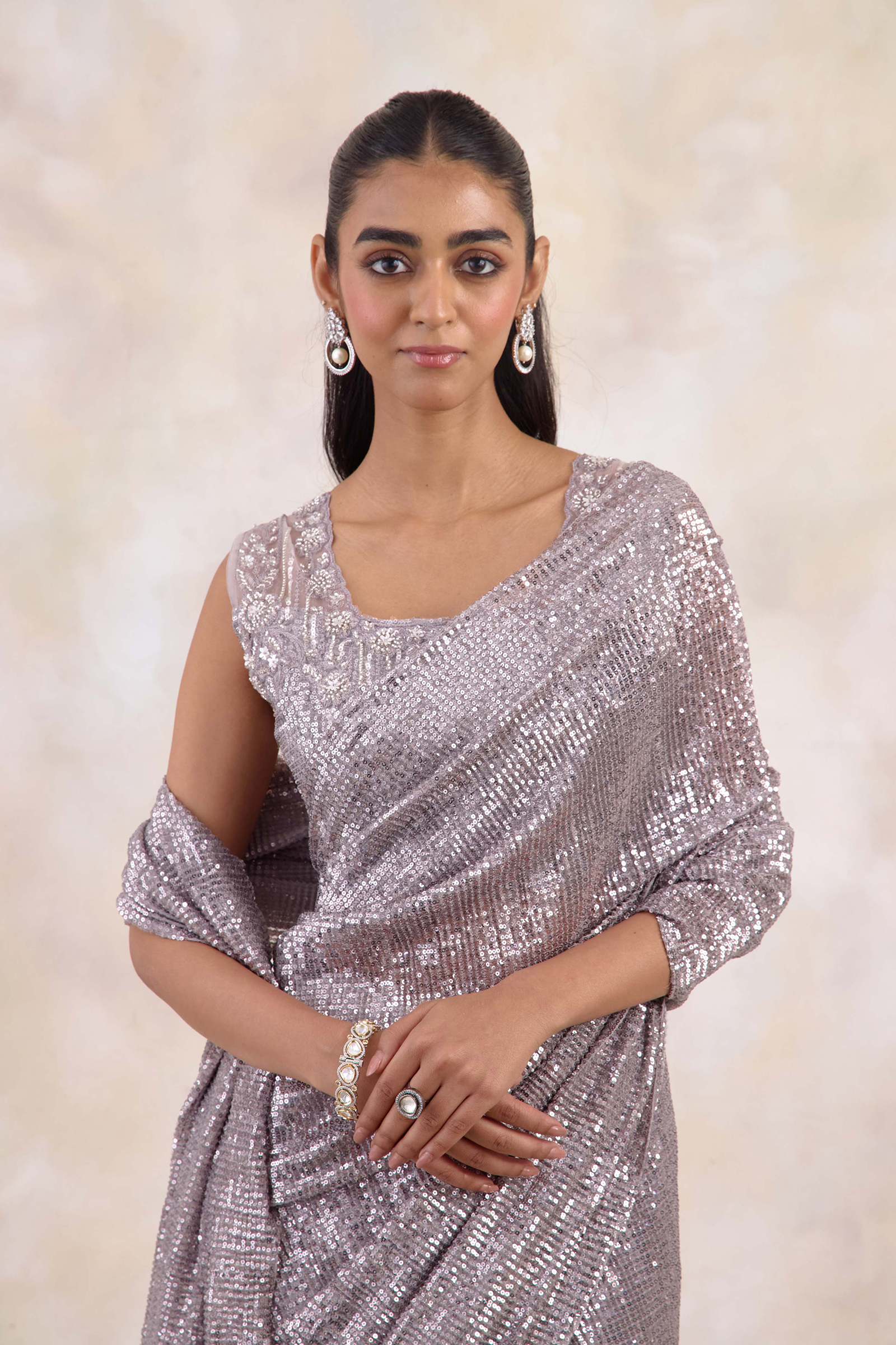 Grey Net Saree