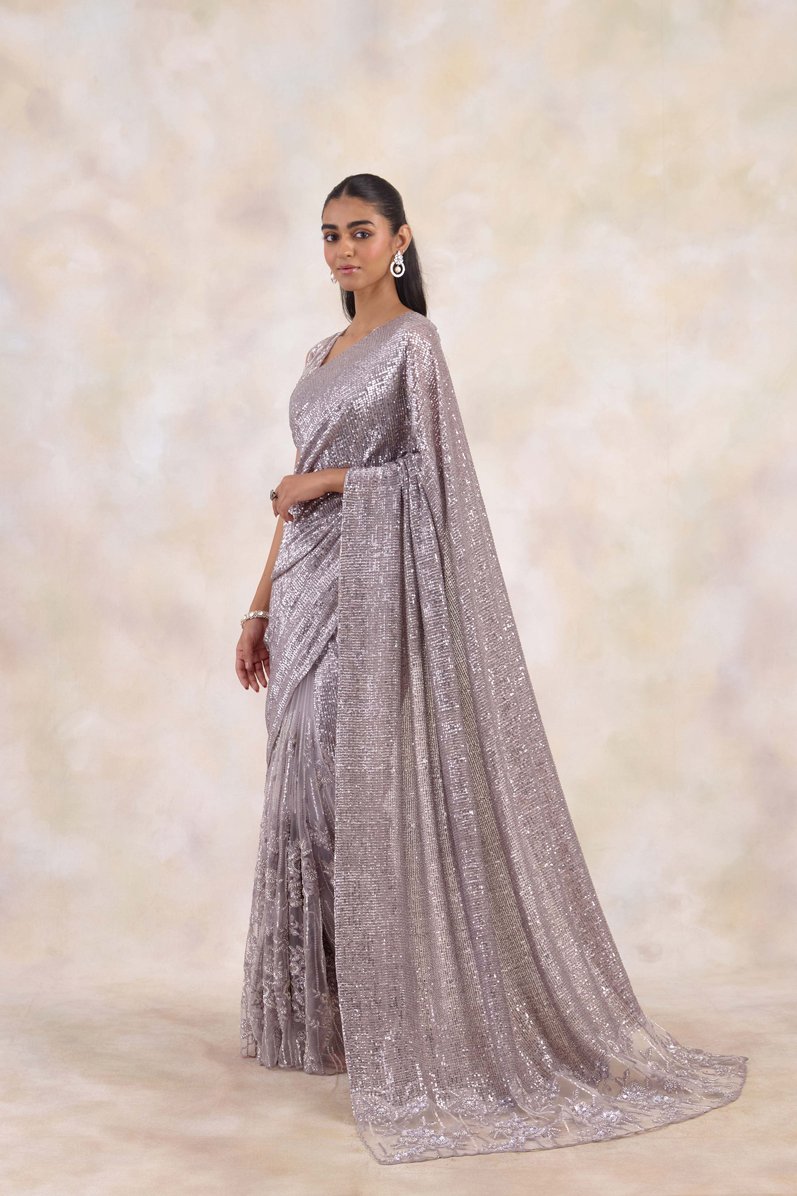 Grey Net Saree