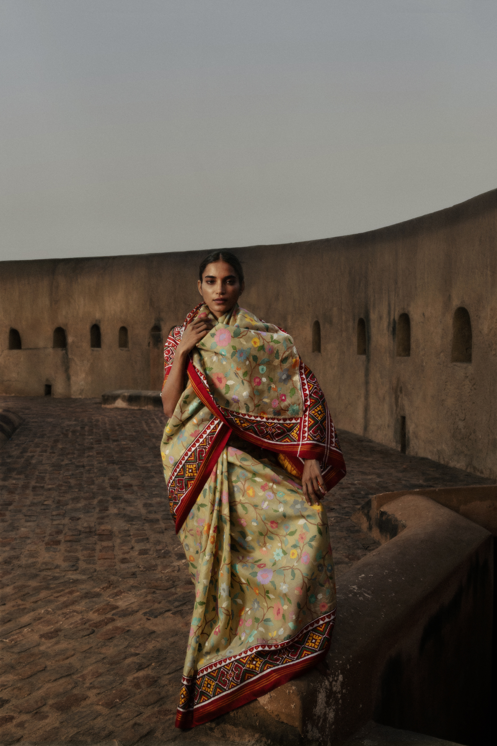Olive Banarasi Kora Saree