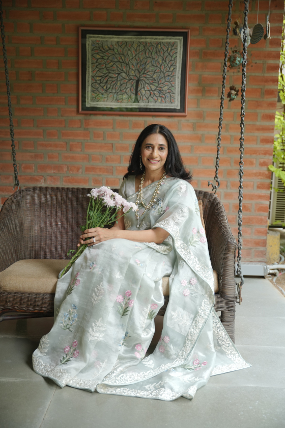 Dusky Blue Tissue Silk Saree