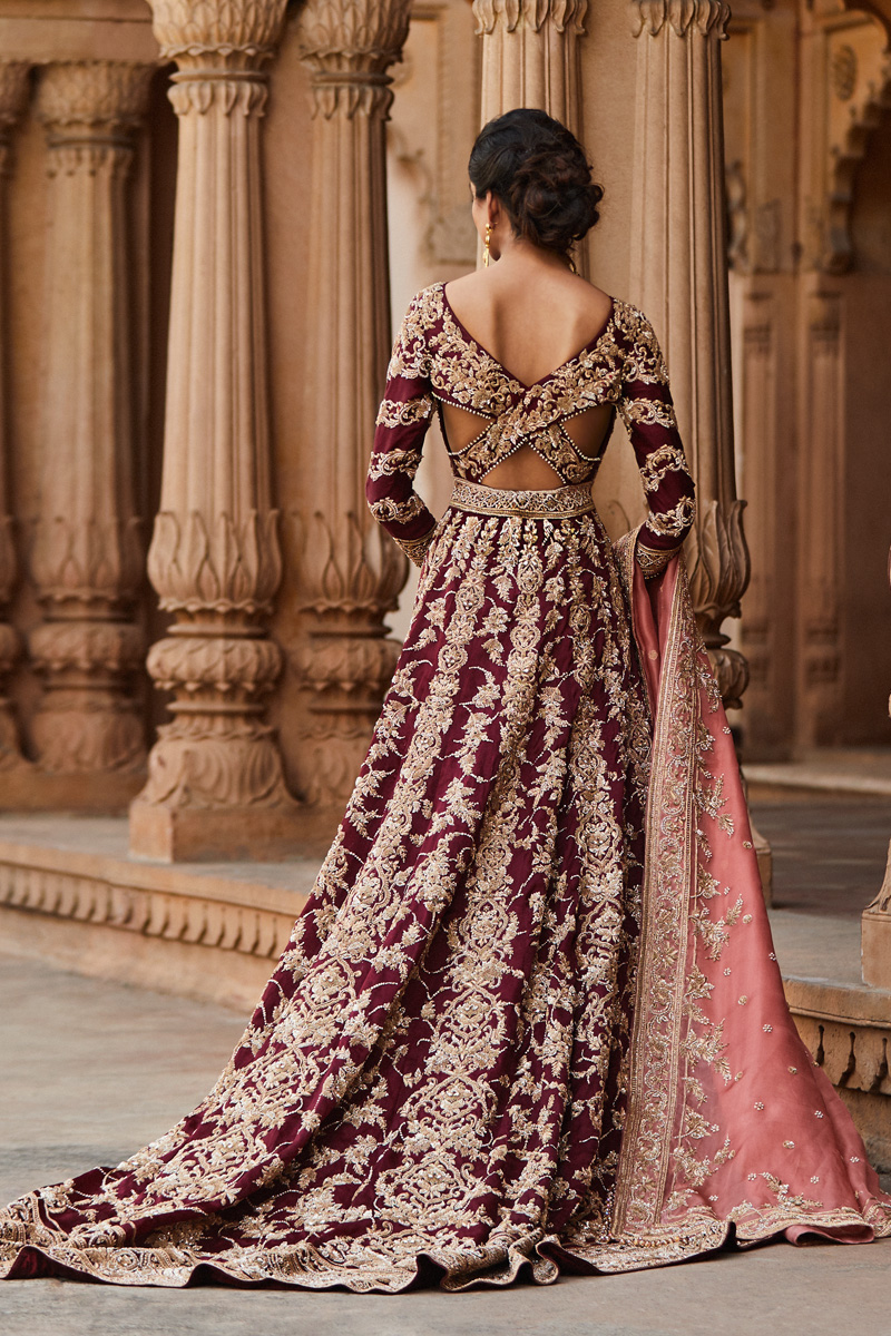 Maroon Designer Heavy Embroidered Net Wedding Anarkali Gown | Saira's  Boutique
