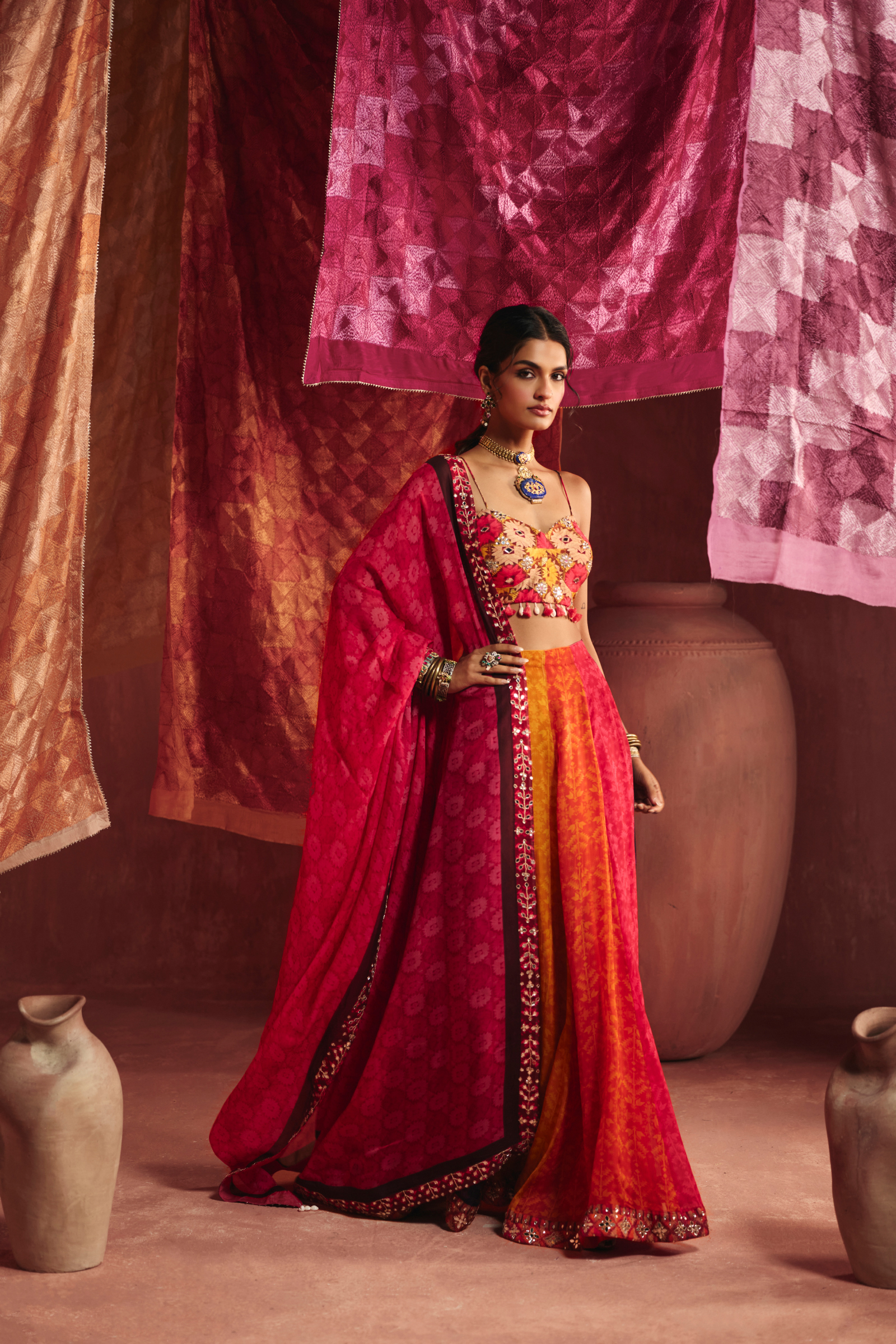 Multicolour Organza Lehenga Set