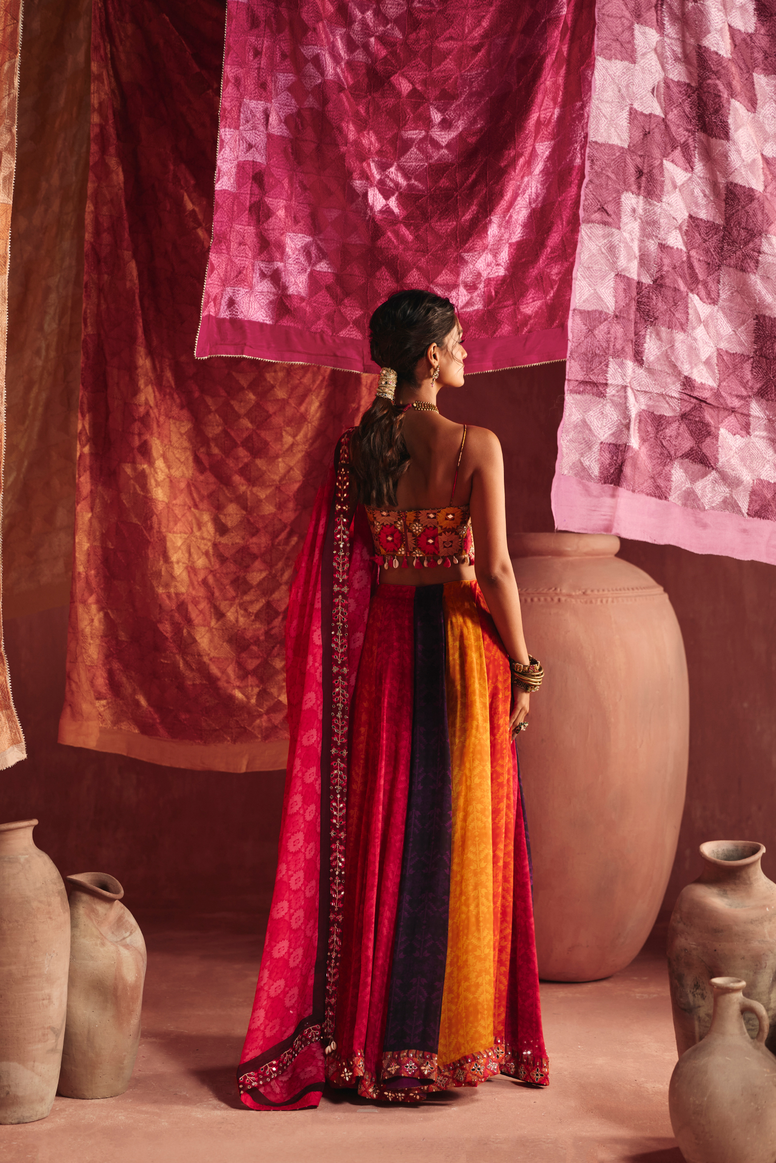 Multicolour Organza Lehenga Set
