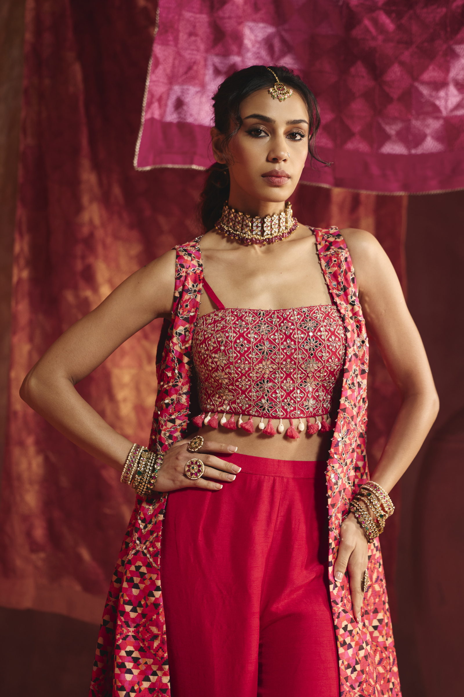 Rani Pink Silk Anarkali Set