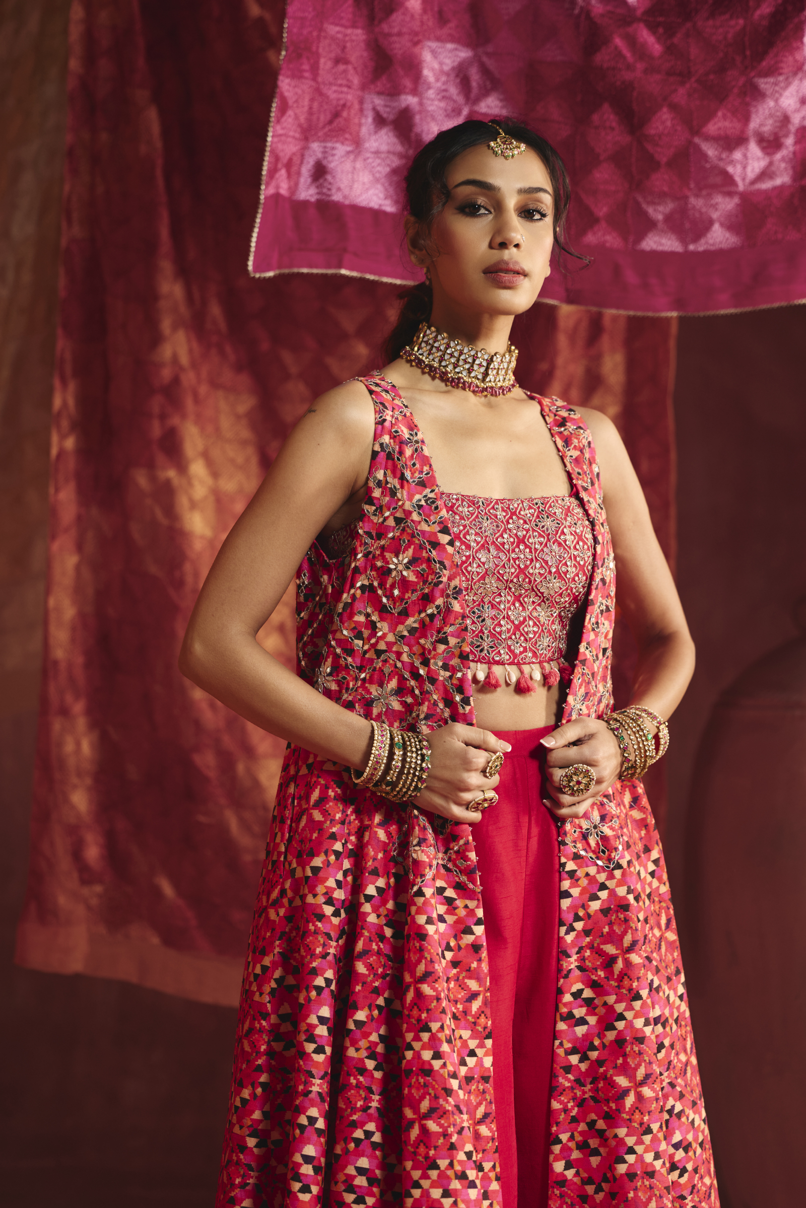 Rani Pink Silk Anarkali Set
