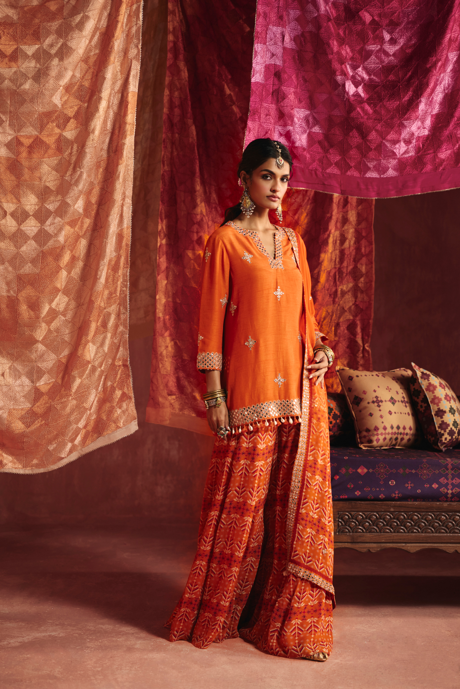 Saffron Silk Sharara Set