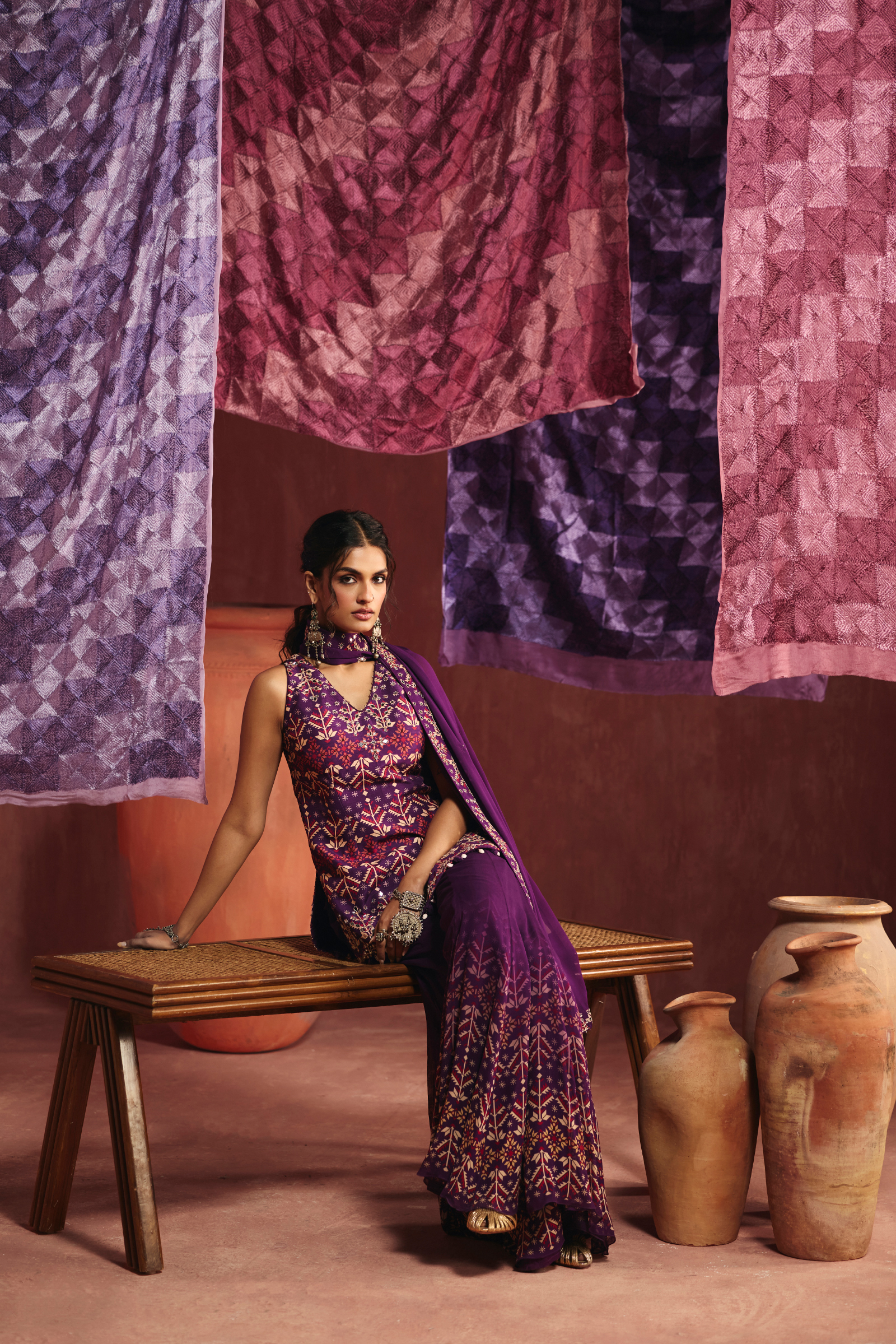 Dark Violet Georgette Sharara Set