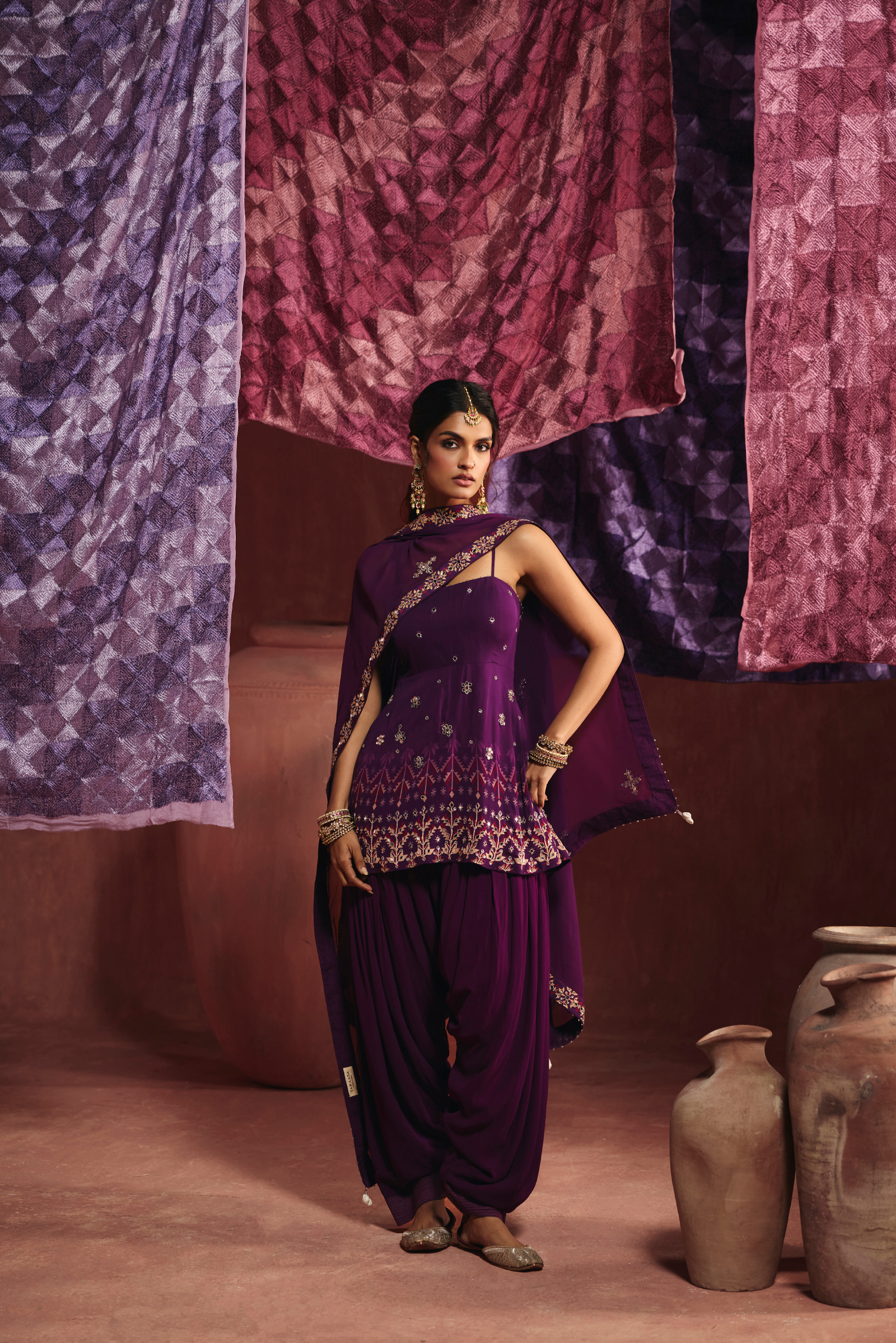 Royal Purple Georgette Dhoti Set