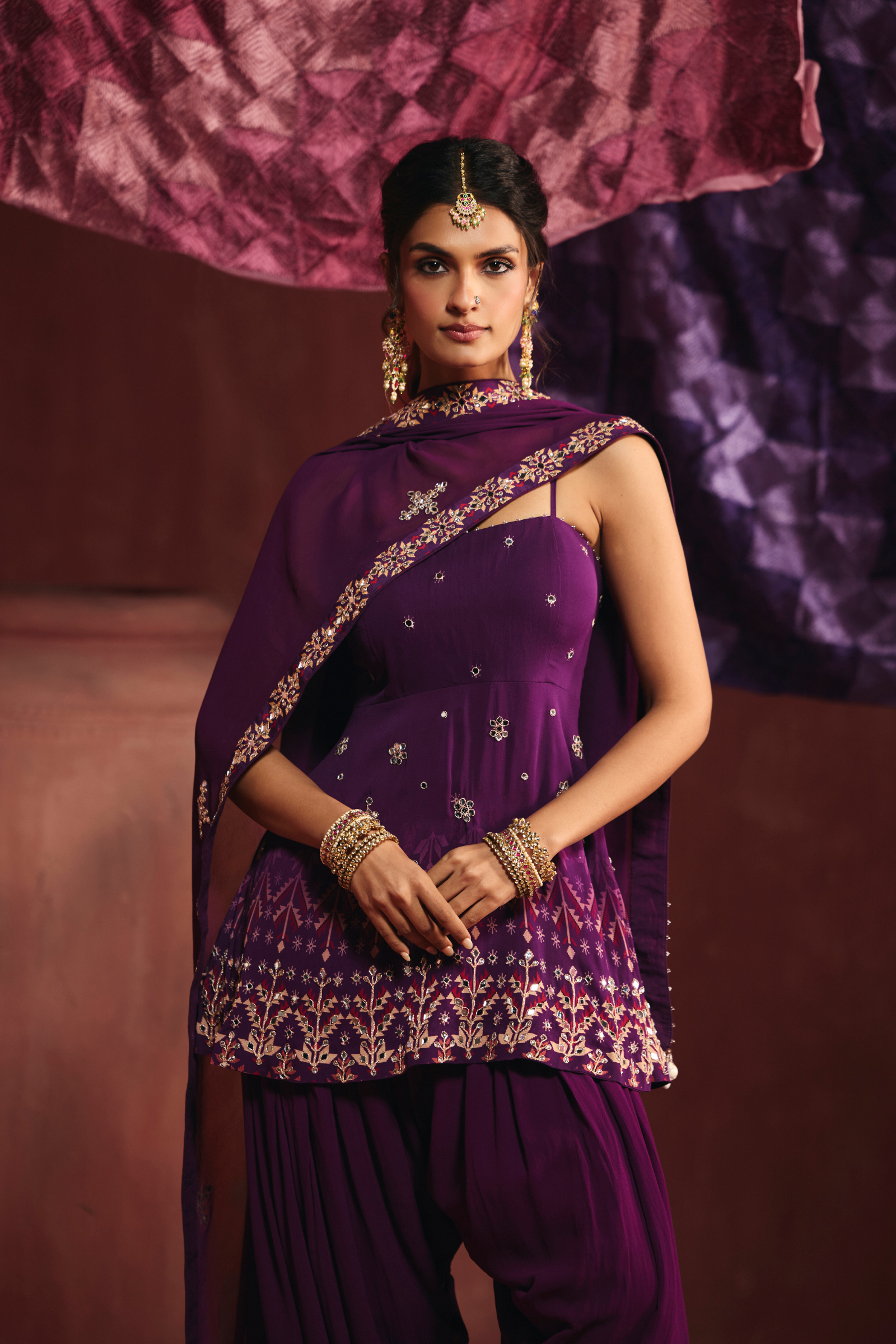 Royal Purple Georgette Dhoti Set