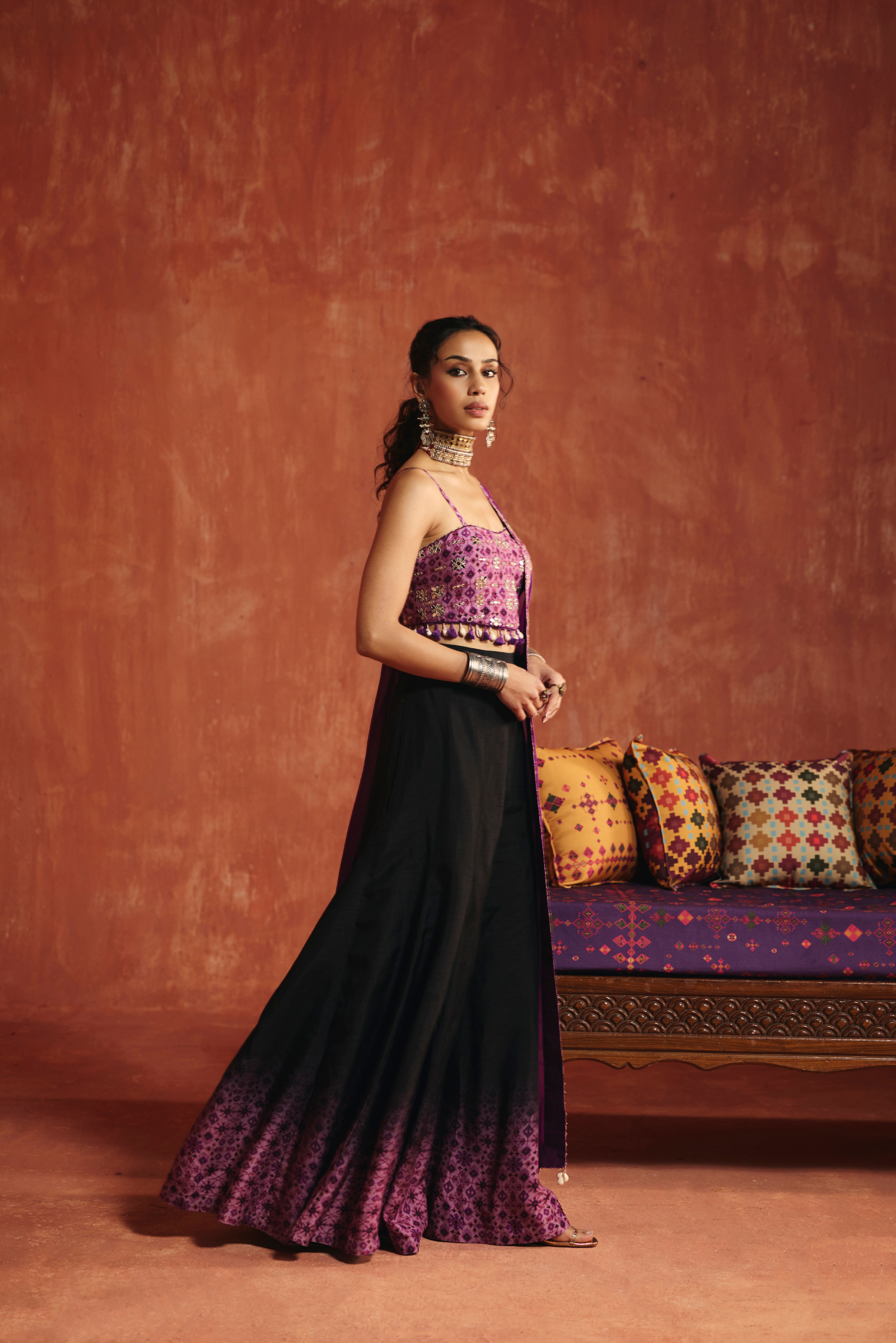 Jamuni And Black Silk Sharara Set