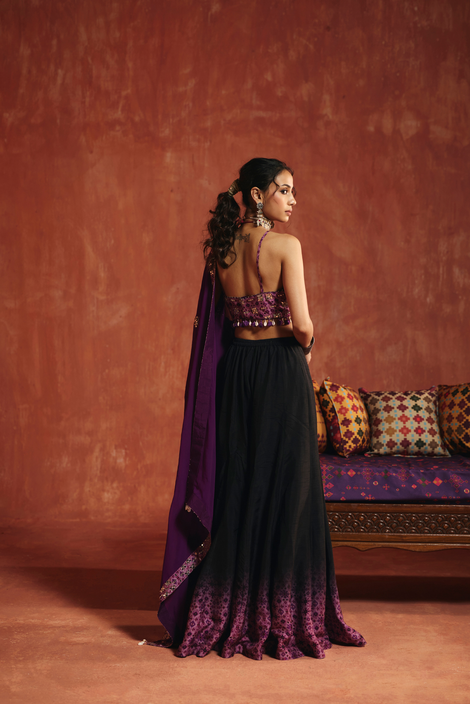 Jamuni And Black Silk Sharara Set