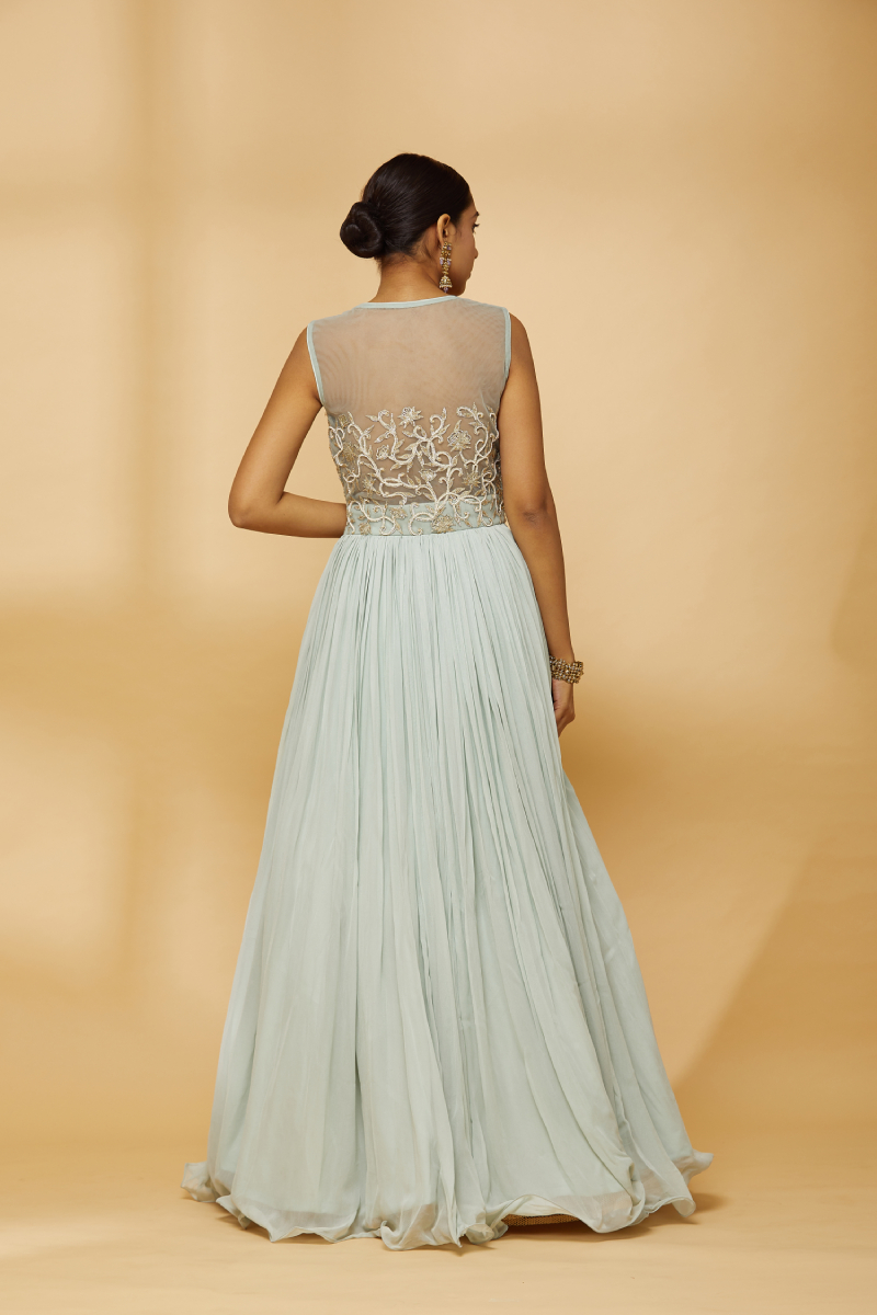 Buy Light Mint Embroidered Gown For Women Online