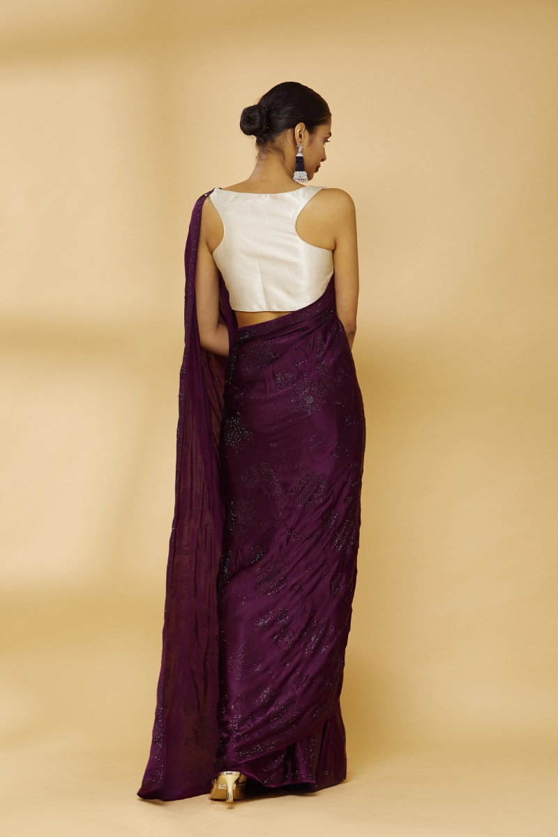 Wine Embroidered Saree