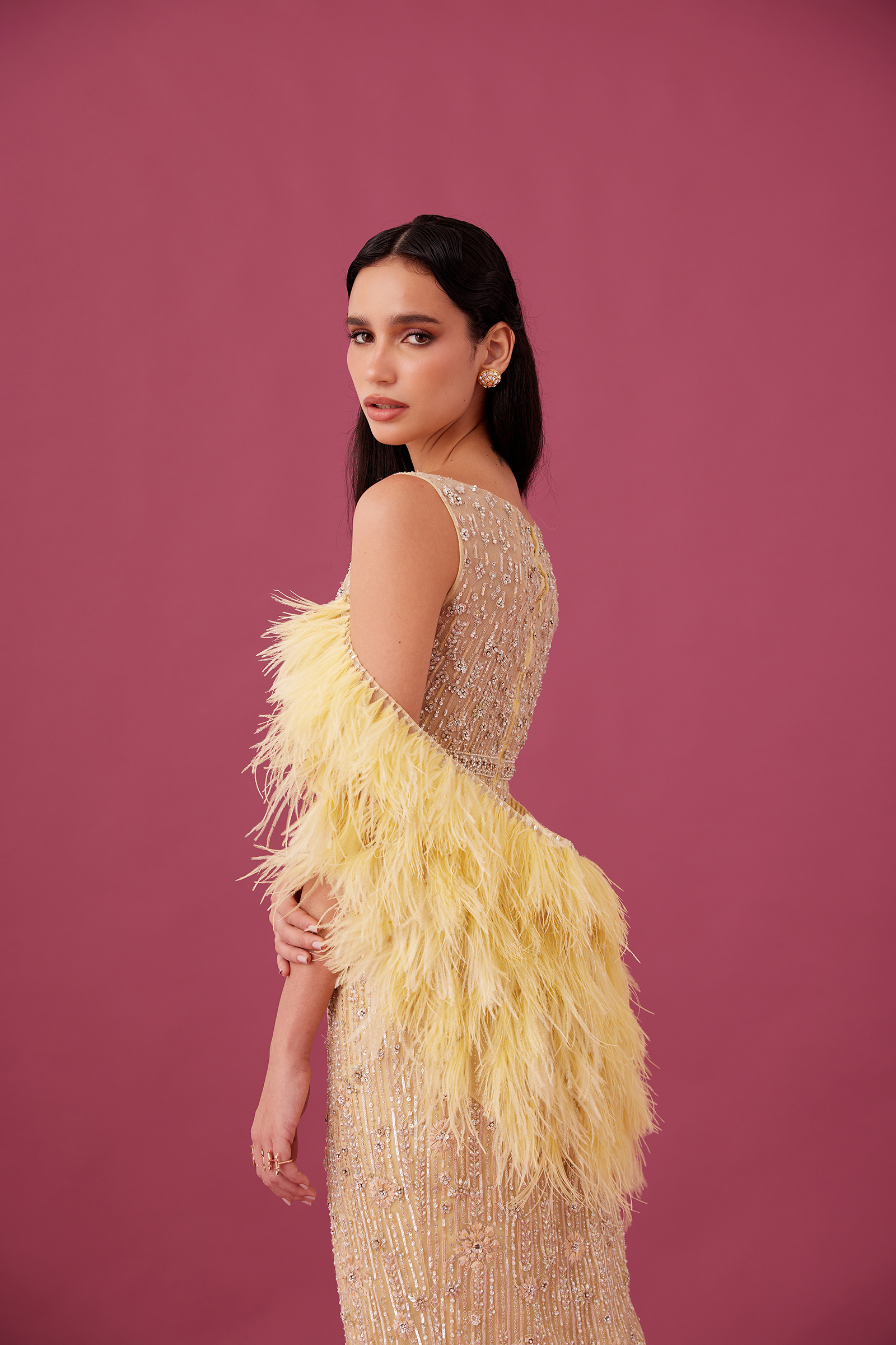 MEDHA BATRA - Lime Yellow Cape Gown