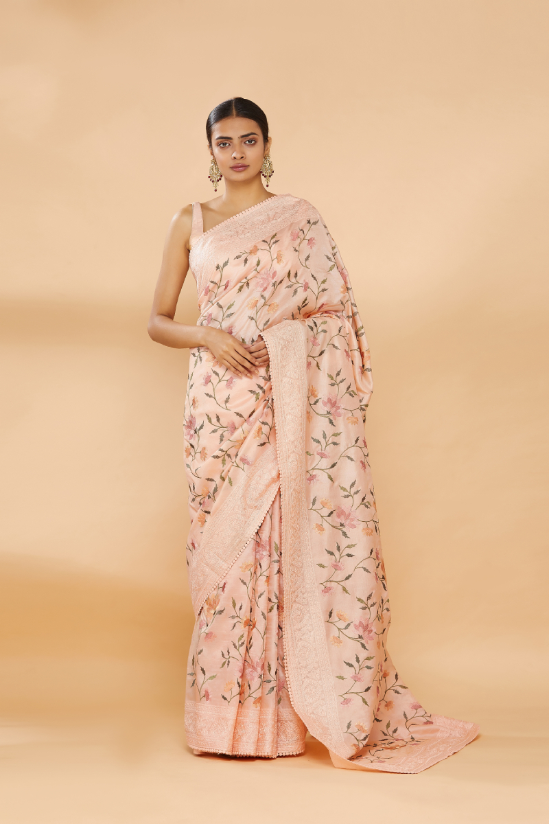 Soft Peach Embroidered Saree