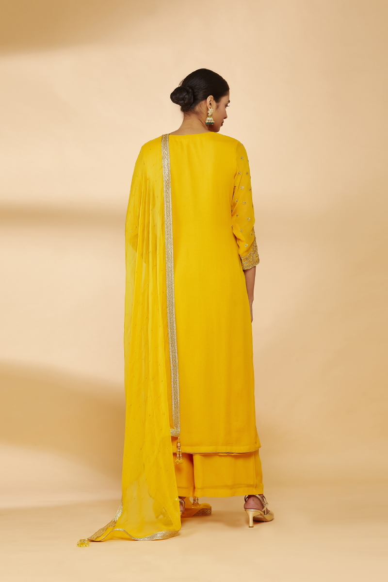 Bright Yellow Embroidered Plazzo Suit