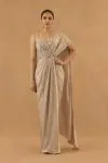 Champagne Gold Organza Drape Saree