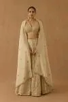 Beige tissue silk lehenga set
