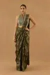 Olive Green georgette drape saree