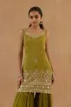 Olive Green Tissue Silk Garara Set