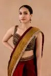 Maroon-Brown Tissue Silk Drape Saree