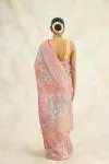 Light Metallic Pink Hand Embroidered Saree