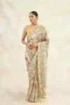 Metallic Beige Hand Embroidered Saree