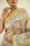 Metallic Beige Hand Embroidered Saree