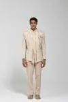 Beige Floral Half Jacket Set