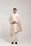 Beige Brocade Sherwani Set