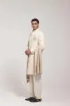 Beige Brocade Sherwani Set