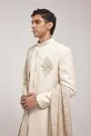 Beige Brocade Sherwani Set
