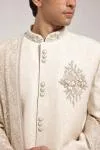 Beige Brocade Sherwani Set