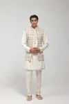 Ivory Embroidered Raw Silk Half Jacket Set