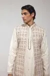 Ivory Embroidered Raw Silk Half Jacket Set