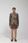 Olive Green Dupion Silk Embroidered Half Jacket Set