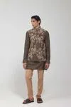 Olive Green Dupion Silk Embroidered Half Jacket Set