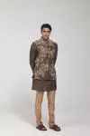 Olive Green Dupion Silk Embroidered Half Jacket Set