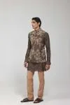 Olive Green Dupion Silk Embroidered Half Jacket Set
