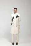 Off White Pintuck Half Jacket Kurta Set