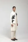 Off White Pintuck Half Jacket Kurta Set