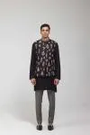 Black Embroidered Half Jacket Set