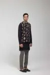 Black Embroidered Half Jacket Set