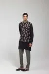 Black Embroidered Half Jacket Set