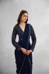 Navy Blue Georgette Drape Saree