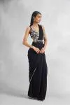 Black Embroidered Net Drape Saree